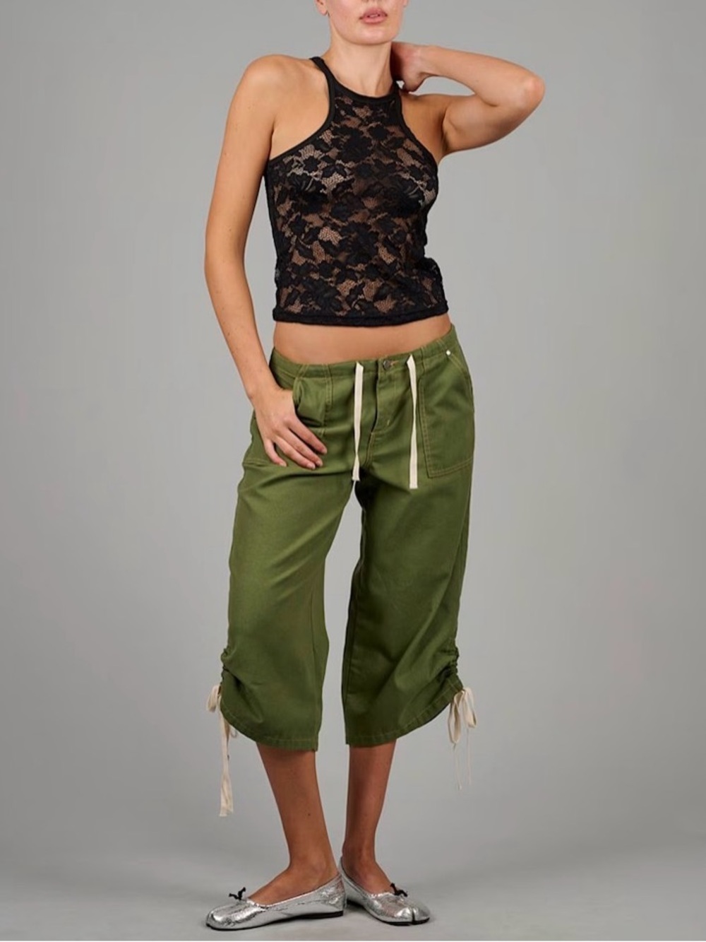 Wolf & Badger | Love and Nostalgia Big Bully Capri Drawstring Pant In Olive Size